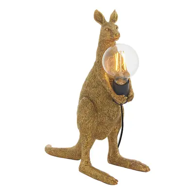 Vintage Gold Kangaroo Table Light - Resin Figure - Matt Black Lamp Holder