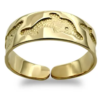 Jewelco London Ladies Solid 9ct Yellow Gold Leaping Dolphins Carved Flat Toe Ring - JTR002