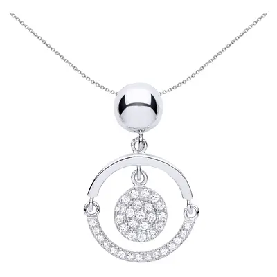 Jewelco London Ladies Sterling Silver Cubic Zirconia Swing Hoop Disco Ball Pendant Necklace inch