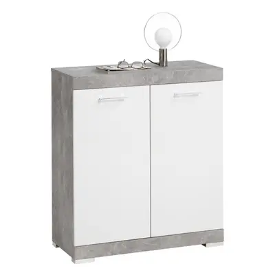 FMD Dresser with Doors White and Concrete Storage Sideboard Cabinet Locker