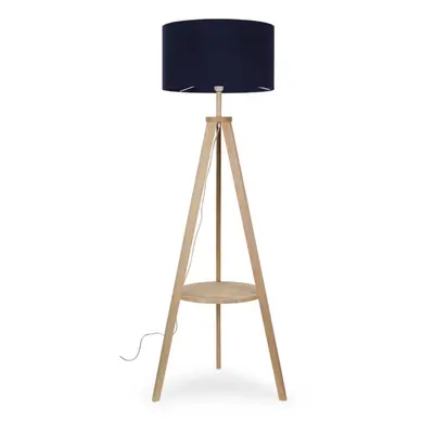 ValueLights Morrigan Light Wood Tripod Floor Lamp with Large Navy Reni Shade