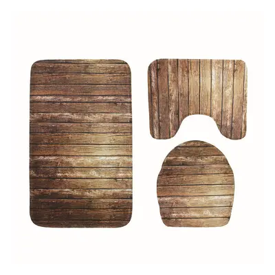 (2) Pcs Creative Wood Pattern Non Slip Carpet Bathroom Bath Mat Toilet Cover Lid Toilet Mat