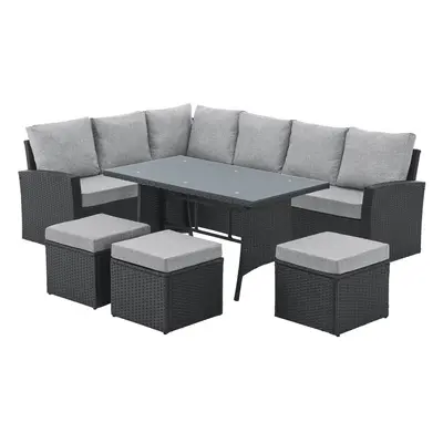 (9 Seat Black) EVRE Marylin Rattan Furniture Dining & Sofa Set