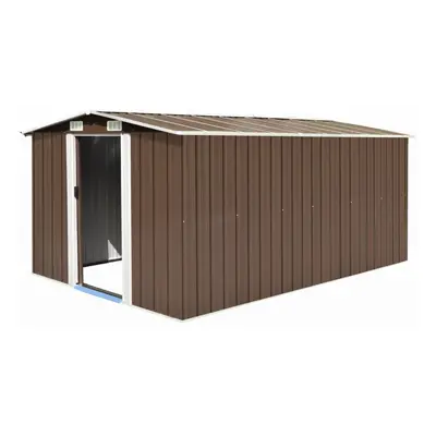 vidaXL Garden Shed 257x392x181cm Metal Brown Outdoor Tool Storage House Cabin