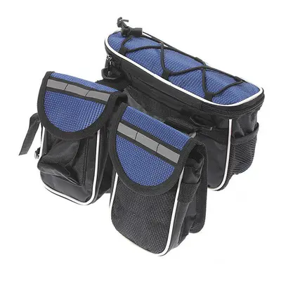 (Blue) Bike Frame Front Tube Bag Double Tube Bag Outdoor Cycling with Waterproof Cover