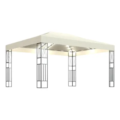 vidaXL Gazebo with LED String Lights 3x4 m Cream Fabric Outdoor Sunshade