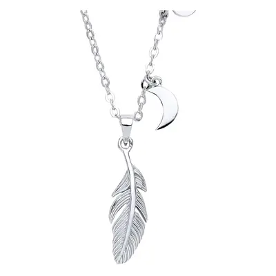 Jewelco London Ladies Sterling Silver Cubic zirconia Angel Wing Feather Charm Necklace + inch - 