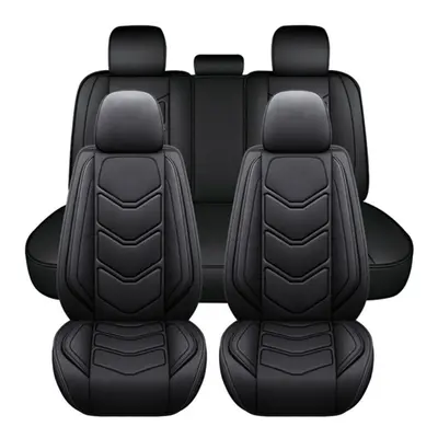 (Black) 1/5 Pcs Seats Universal Car Seat Cover 3D Full Set PU Leather Front Rear Protector