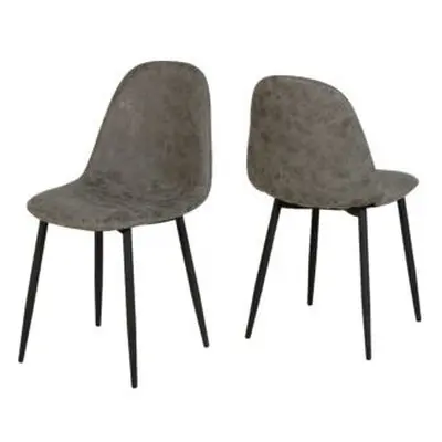 2 x Seconique Athens Metal Dinning Chair Fabric Grey - Sold in Pairs