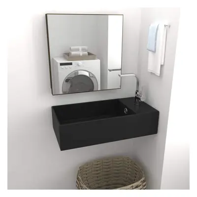 vidaXL Bathroom Wall Hung Sink with Overflow Ceramic Matt Black