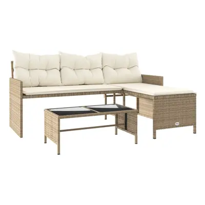 vidaXL Garden Sofa with Table and Cushions L-Shaped Sofa Beige Poly Rattan