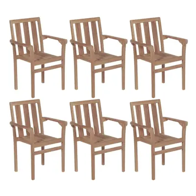 vidaXL 6x Solid Teak Wood Stackable Garden Chairs Outdoor Seating Garden Patio