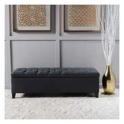 Dark Grey Upholstered Ottoman Storage Bench Deep Storage Padded Buttoned Seat