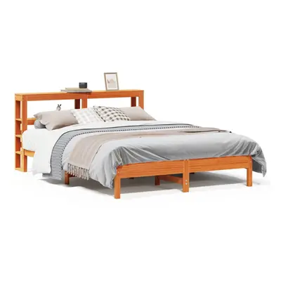 vidaXL Bed Frame with Headboard Wax Brown 150x200 cm King Size Solid Wood Pine