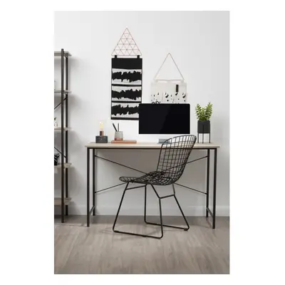 Premier Housewares Office Desk, Home Office Furniture, Metal & Oak, W x D x H 75cm - Grey