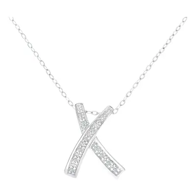 Jewelco London 9ct White Gold Round 5pts Diamond Kiss Pendant Necklace inch 46cm - PP0AXL2640W