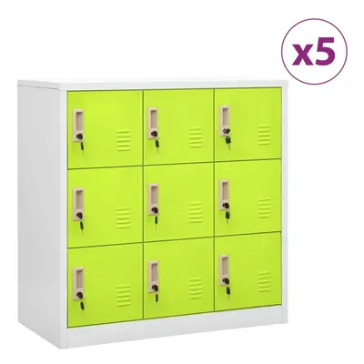 vidaXL 5x Locker Cabinets Light Grey and Green Steel Office Storage Cabinet