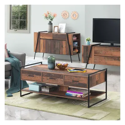 Abbey Coffee Table with Drawers Rustic Industrial Oak Effect Living Room