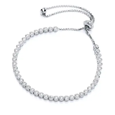 Jewelco London Ladies Sterling Silver Cubic Zirconia Tennis Eternity Toggle Slider Bracelet 3mm 