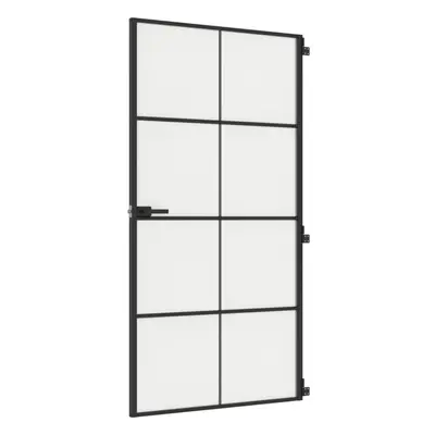 vidaXL Interior Door Slim Sliding Door Black Tempered Glass and Aluminium