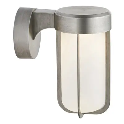 Brushed Silver Outdoor Wall Light & Frosted Glass Shade IP44 Rated 8W LED Module