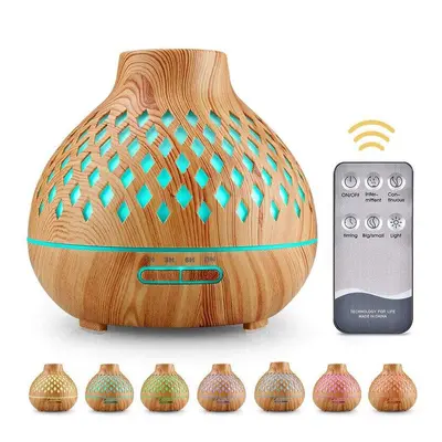 (Light Wood Grain, US Plug) 400ml Mini Humidifier Wood Grain Aroma Essential Oil Diffuser USB Ul