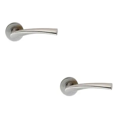 2x PAIR Twisted Angular Design Handle on Round Rose Concealed Fix Satin Steel