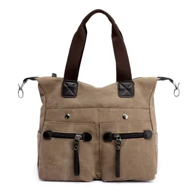 (Camel) Fashion Women Canvas Handbag Casual Shoulder Bag Pockets Large Capacity Vintage Crossbod