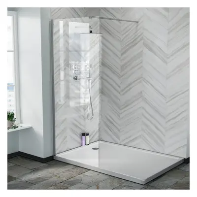 Samoa 800mm Wet Room Panel Tempered Glass & Chrome Support Bar ABS