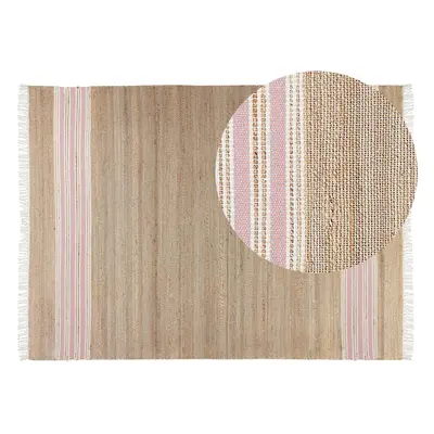 Jute Area Rug x cm Beige and Pastel Pink MIRZA