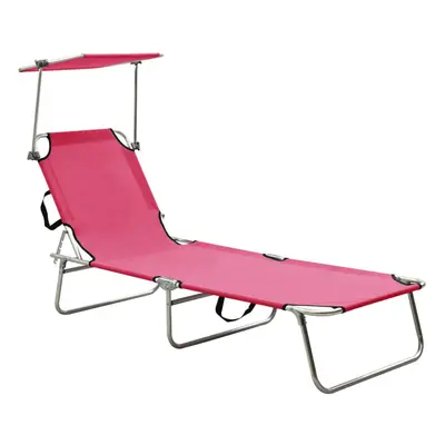 vidaXL Folding Sun Lounger with Canopy Pink Aluminium Outdoor Recliner Seat