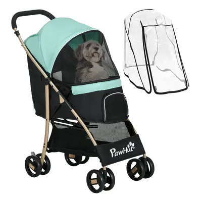 PawHut Pet Stroller for and Dogs w/ Rain Cover - Green