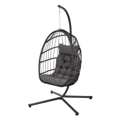 (Black) Hanging Chair with Stand and Cushion