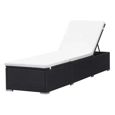 vidaXL Sun Lounger with Cream White Cushion Poly Rattan Black Patio Lounge Bed