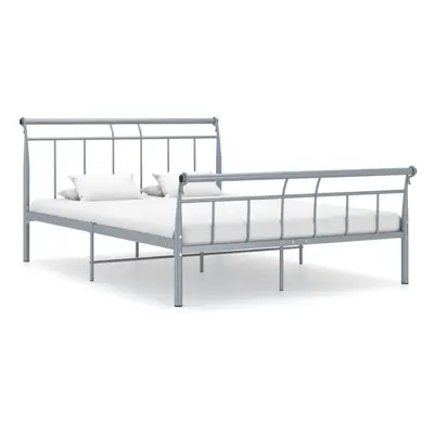 vidaXL Bed Frame Grey Metal 140x200 cm Bedstead Bedroom Furniture Double Bed