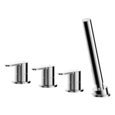 Contemporary Deck Mount Round Tap Hole Bath Shower Mixer Tap with Kit (No Spout) Chrome