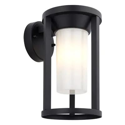 Non Automatic Outdoor Wall Light - Textured Black & White Polycarbonate Shade