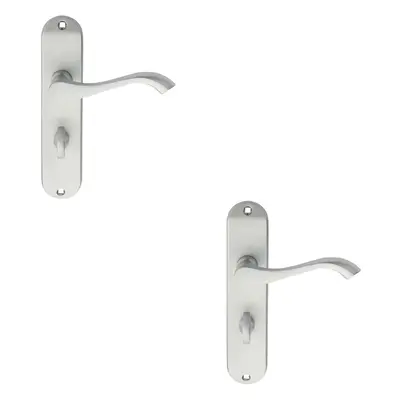 2x PAIR Curved Handle on Chamfered Bathroom Backplate x 40mm Satin Chrome