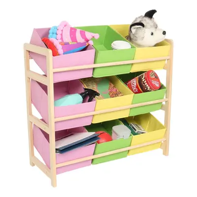 66*30*9CM Yellow Pink Green Solid Wood Children's Toy Rack Storage Rack Toy Rack