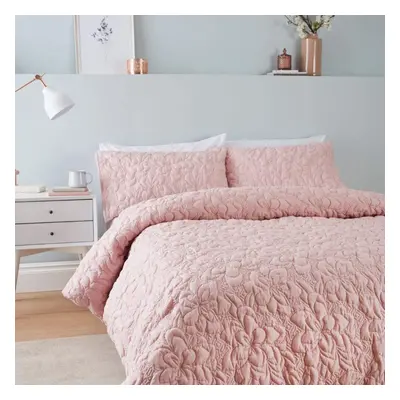 Catherine Lansfield So Soft Pinsonic Floral Blush Single Duvet Cover Set Quilted