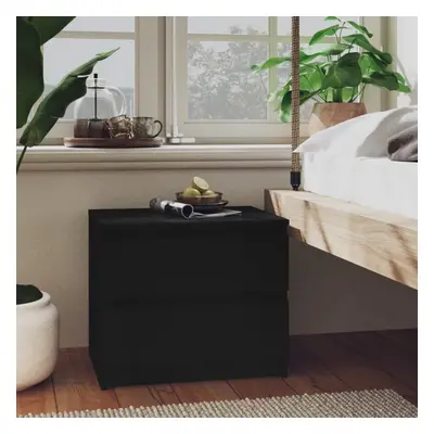 vidaXL Bed Cabinet Black 50x39x43.5 cm Chipboard Bedside Side Storage Cabinet