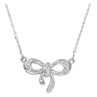 Jewelco London 9ct White Gold Round 5.3pts Diamond Bow Lavalier Necklace inch 46cm - PNEAXL01962