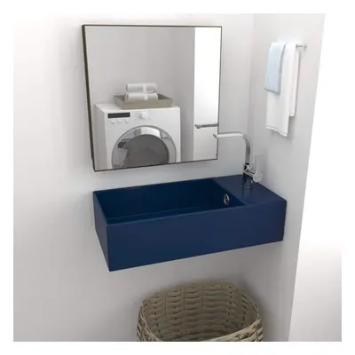 vidaXL Bathroom Sink with Overflow Ceramic Dark Blue Washroom Vanity Basin