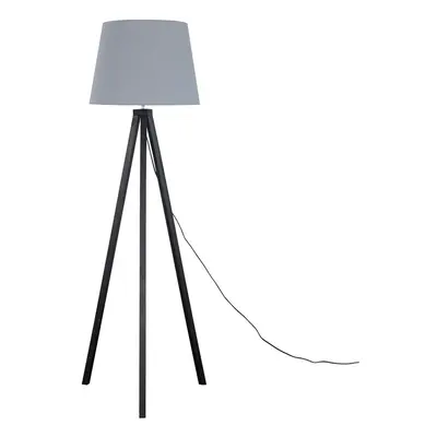 Modern Black Wood Tripod Design Floor Lamp with a Grey Tapered Shade - Complete with a 6w LED GL