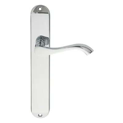 PAIR Curved Handle on Long Slim Latch Backplate x 40mm Polished Chrome