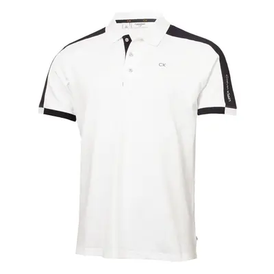 (2XL, White/Navy) Calvin Klein Mens Miles Moisture Wicking Sustainable Golf Polo Shirt