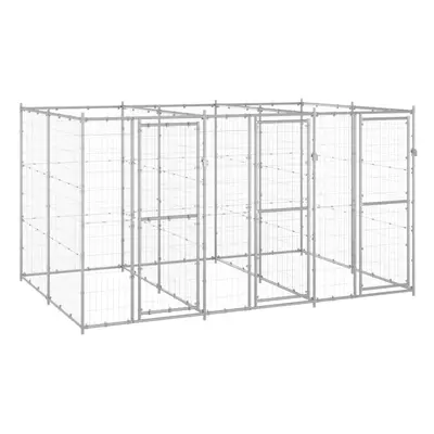 vidaXL Outdoor Dog Kennel Galvanised Steel 7.26 m? Puppy Enclosure Dog Cage