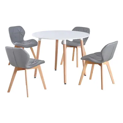 (White Table & Grey PU Chairs) Charles Jacobs Round Seat Dinner Table & Chair Circular Scandi Se