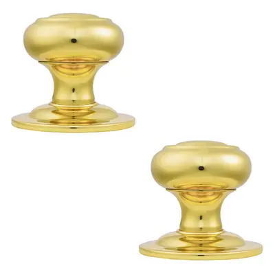 2x 75mm Centre Door Knob Polished Brass Outdoor External Front Door Handle