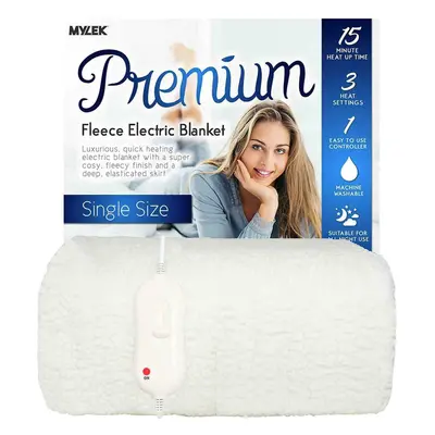 (Fleece, Single) Mylek Heated Electric Blanket Machine Washable